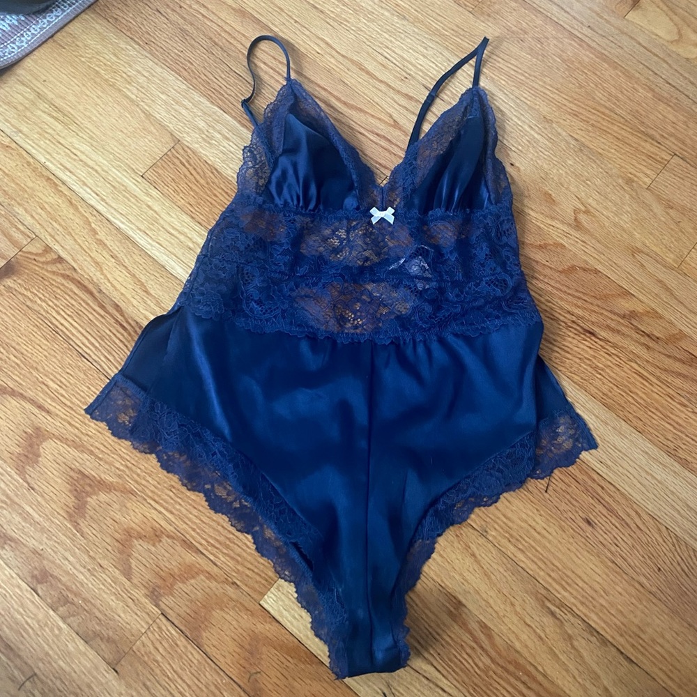 Gorgeous navy blue silk and lace lingerie